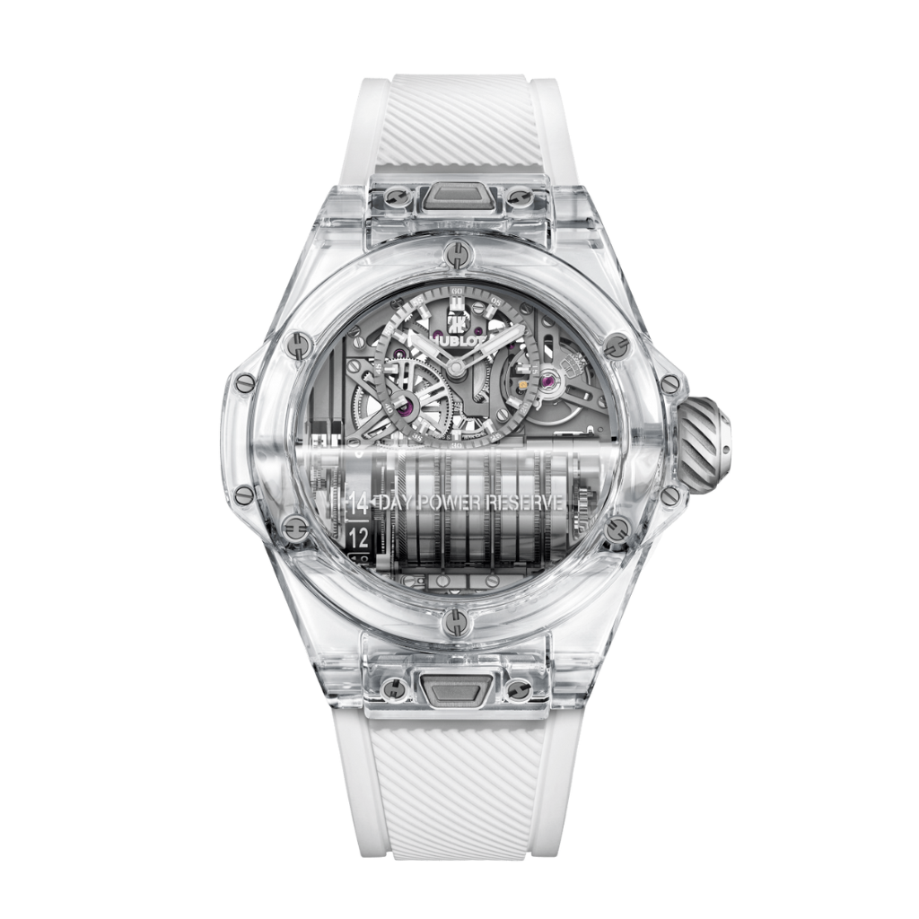 Hublot Big Bang MP-11 Power Reserve 14 Days Sapphire 45 mm Transparent Dial Polished Sapphire Crystal Rubber Strap 911.JX.0102.RW - WATCHXNYC