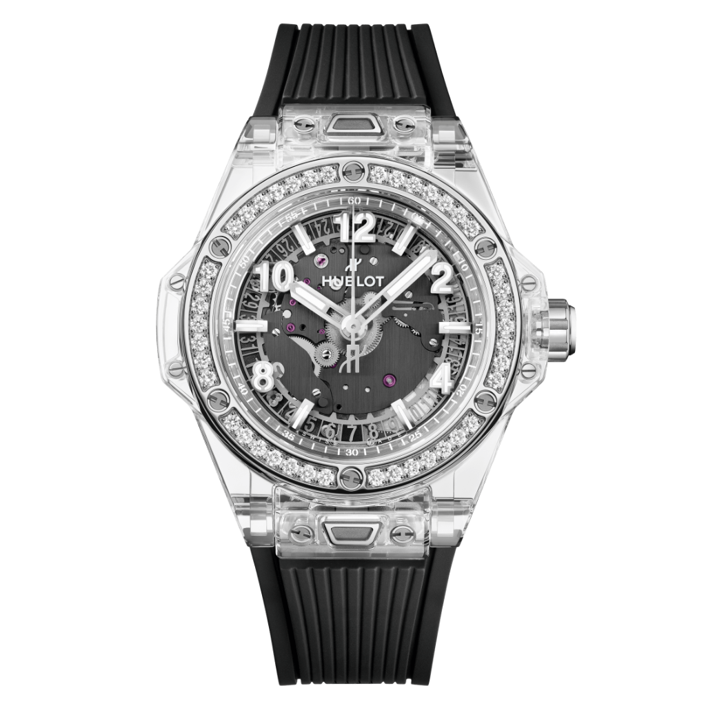 Hublot Big Bang One Click Sapphire Diamonds 39 mm Black Dial with Diamonds Polished Sapphire Crystal Rubber Strap 465.JX.4902.RX.1204 - WATCHXNYC