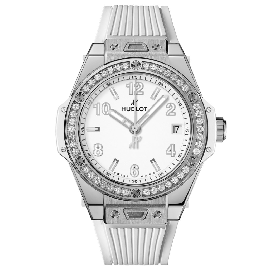 Hublot Big Bang One Click Steel White Diamonds 39 mm White Dial with Diamonds Polished Stainless Steel Rubber Strap 465.SE.2010.RW.1204 - WATCHXNYC