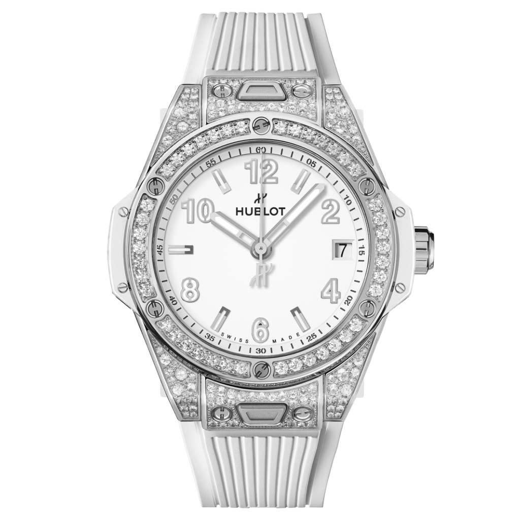 Hublot Big Bang One Click Steel White Pavé 39 mm White Dial with Diamonds Polished Stainless Steel Rubber Strap 465.SE.2010.RW.1604 - WATCHXNYC