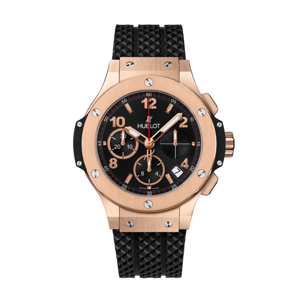 HUBLOT Big Bang Original Gold 41 mm Black Dial Polished 18K 5N Gold Rubber Strap 341.PX.130.RX - WATCHXNYC
