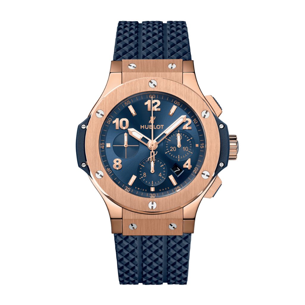 HUBLOT Big Bang Original Gold Blue 44 mm Blue Dial Polished 18K 5N Gold Rubber Strap 301.PX.710.RX - WATCHXNYC