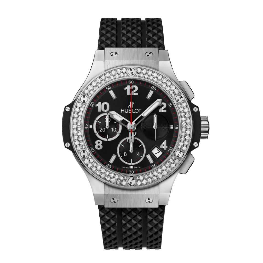 HUBLOT Big Bang Steel Diamonds 41 mm Black Dial Polished Stainless Steel Rubber Strap 341.SX.130.RX.114 - WATCHXNYC