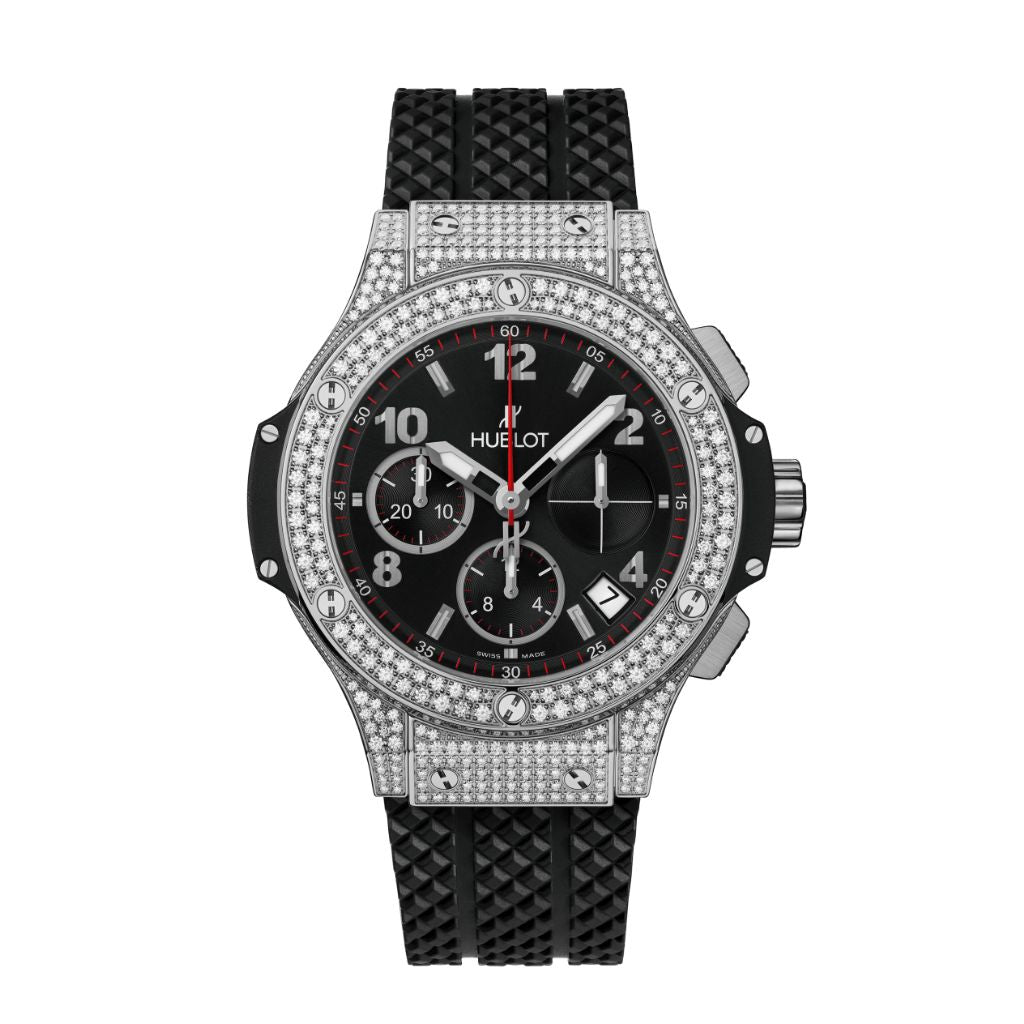 HUBLOT Big Bang Steel Pavé 41 mm Black Dial with Diamonds Polished Stainless Steel Rubber Strap 341.SX.130.RX.174 - WATCHXNYC