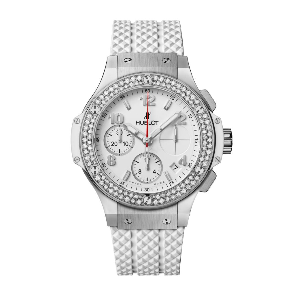 HUBLOT Big Bang Steel White Diamonds 41 mm White Dial Polished Stainless Steel Rubber Strap 342.SE.230.RW.114 - WATCHXNYC
