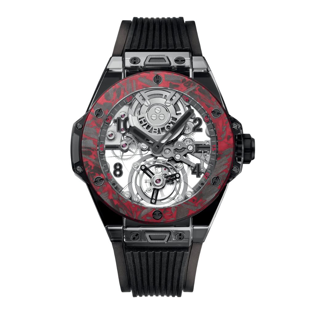 HUBLOT Big Bang Tourbillon Automatic Black Sapphire Las Vegas Boutique 45 mm Transparent Dial Polished Black Sapphire Crystal Rubber Strap 419.JBV.0113.RT.LVB23 - WATCHXNYC