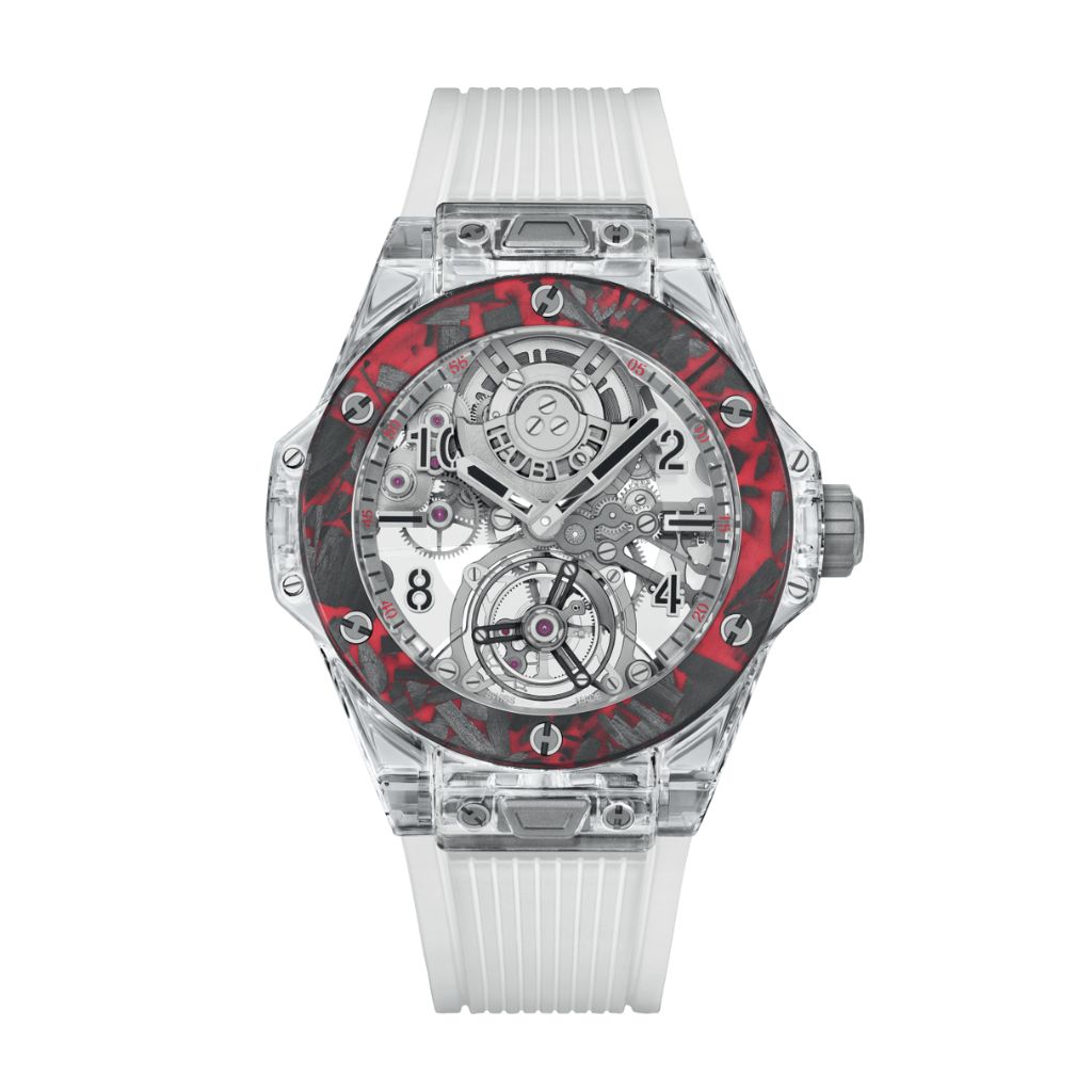 HUBLOT Big Bang Tourbillon Automatic Sapphire Las Vegas Boutique 45 mm Transparent Dial Polished Sapphire Crystal Rubber Strap 419.JQV.0113.RT.LVB23 - WATCHXNYC