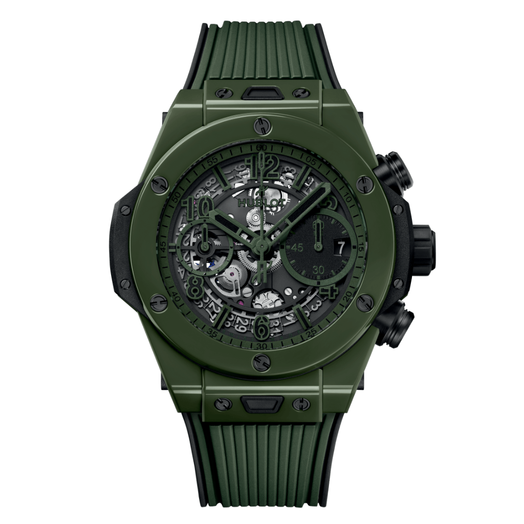HUBLOT Big Bang Unico Dark Green Ceramic 42 mm Transparent Dial Polished Green Ceramic Rubber Strap 441.GX.5210.RX - WATCHXNYC