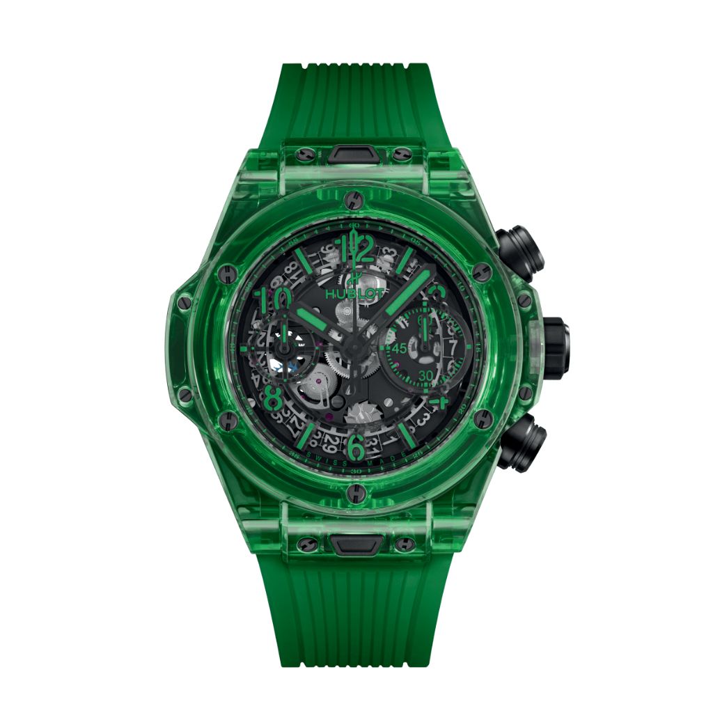 HUBLOT Big Bang Unico Green Saxem 42 mm Transparent Dial Polished Green SAXEM Rubber Strap 441.JG.4990.RT - WATCHXNYC