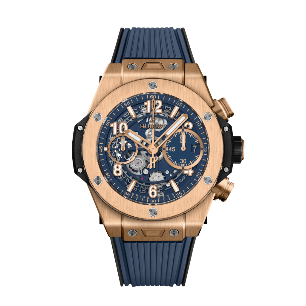 HUBLOT Big Bang Unico King Gold Blue 42 mm Transparent Dial Polished 18K King Gold Rubber Strap 441.OX.5181.RX - WATCHXNYC