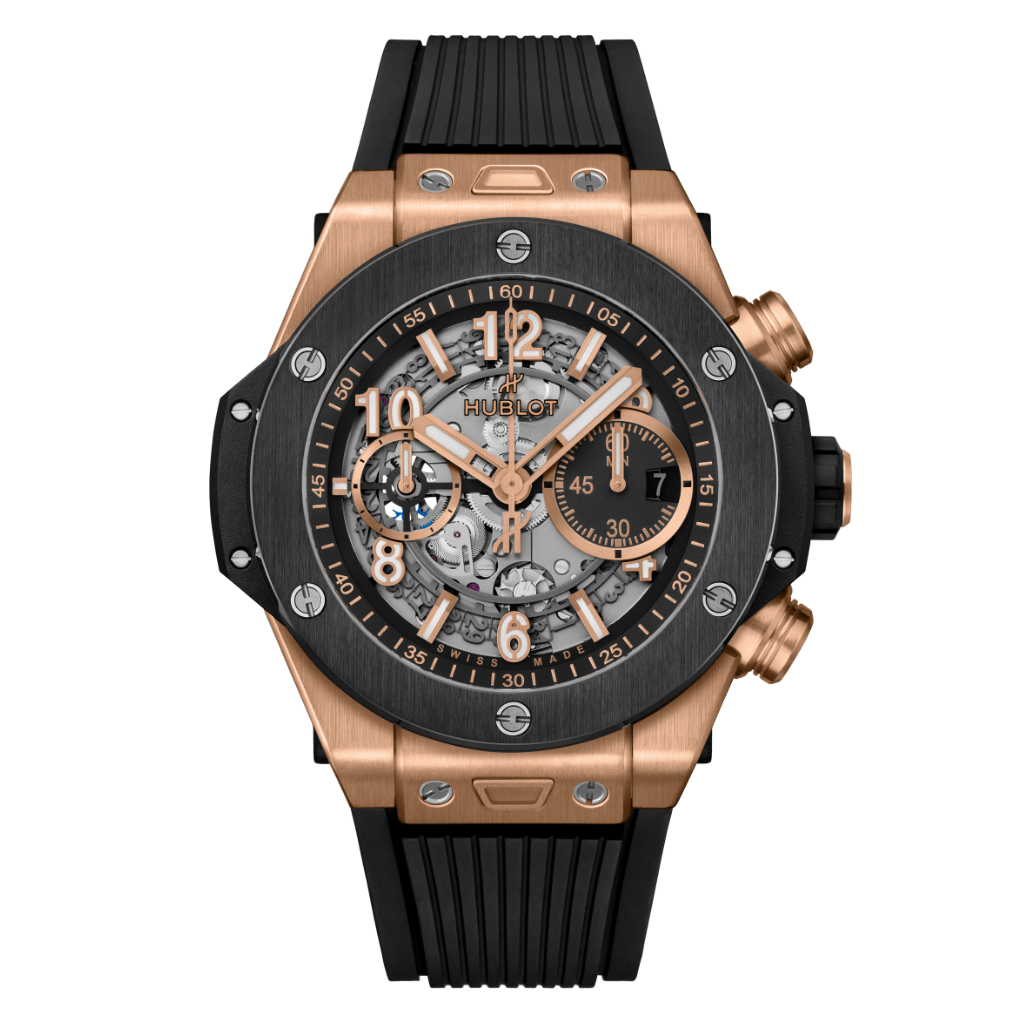 HUBLOT Big Bang Unico King Gold Ceramic 44 mm Transparent Dial Polished 18K King Gold Rubber Strap 421.OM.1180.RX - WATCHXNYC