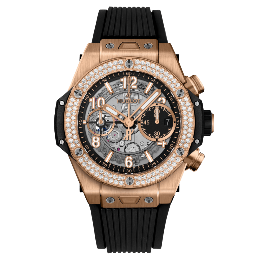 HUBLOT Big Bang Unico King Gold Diamonds 42 mm Transparent Dial Polished 18K King Gold Rubber Strap 441.OX.1181.RX.1104 - WATCHXNYC