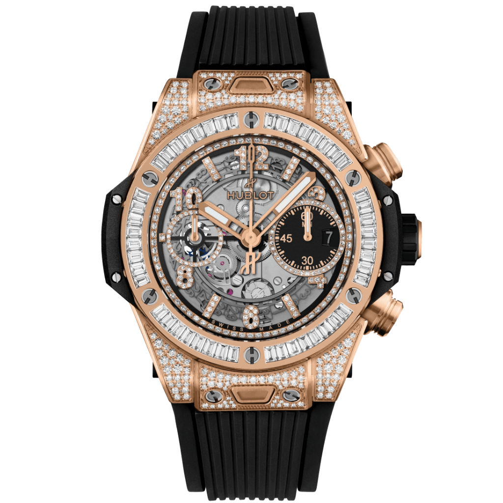 HUBLOT Big Bang Unico King Gold Jewellery 42 mm Transparent Dial with Diamonds Polished 18K King Gold Rubber Strap 441.OX.1181.RX.0904 - WATCHXNYC