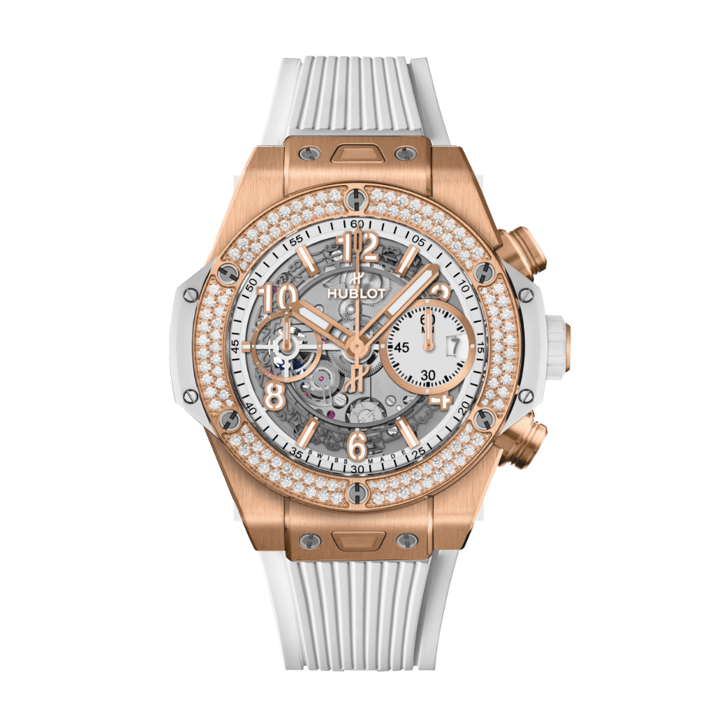 HUBLOT Big Bang Unico King Gold White Diamonds 42 mm White Dial Polished 18K King Gold Rubber Strap 441.OE.2011.RW.1104 - WATCHXNYC