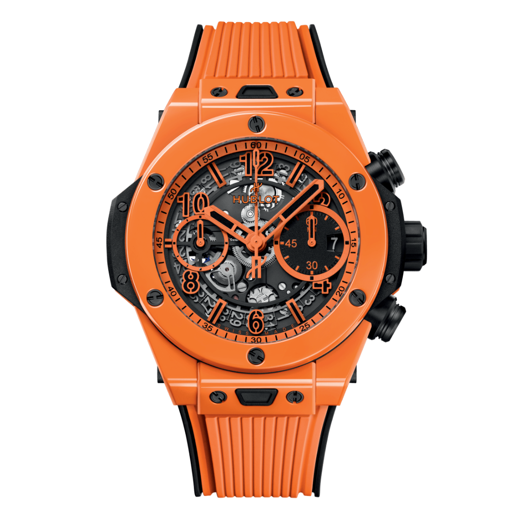 HUBLOT Big Bang Unico Orange Ceramic 42 mm Transparent Dial Polished Orange Ceramic Rubber Strap 441.CU.5910.RX - WATCHXNYC