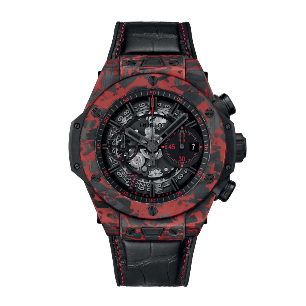 HUBLOT Big Bang Unico Red Carbon Las Vegas Boutique 44 mm Transparent Dial Matt Red Frosted Carbon   Leather Strap 421.QV.1113.LR.LVB23 - WATCHXNYC