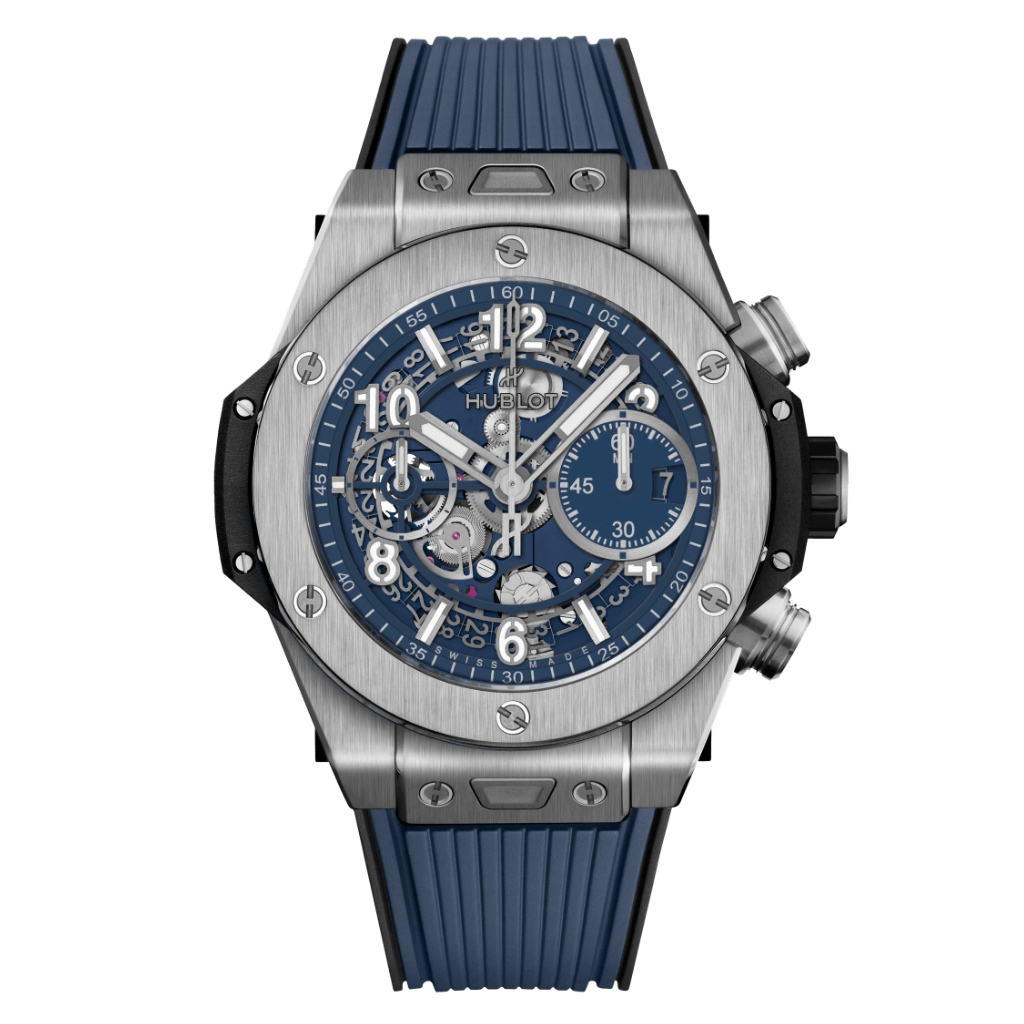 HUBLOT Big Bang Unico Titanium Blue 42 mm Transparent Dial Polished Titanium Rubber Strap 441.NX.5171.RX - WATCHXNYC