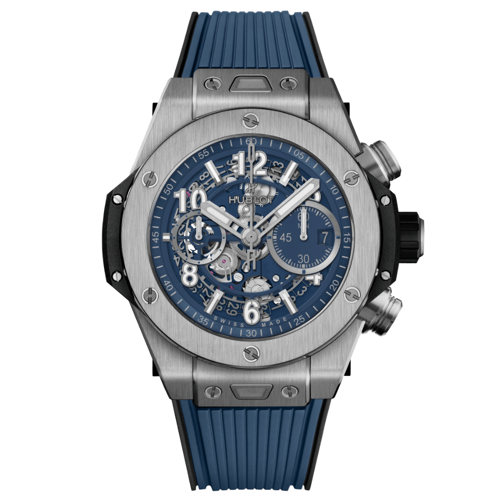 HUBLOT Big Bang Unico Titanium Blue 44 mm Transparent Dial Polished Titanium Rubber Strap 421.NX.5170.RX - WATCHXNYC