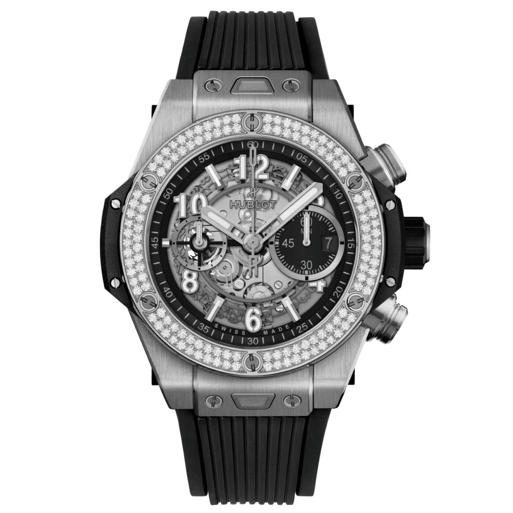 HUBLOT Big Bang Unico Titanium Diamonds 44 mm Transparent Dial Polished Titanium Rubber Strap 421.NX.1170.RX.1104 - WATCHXNYC