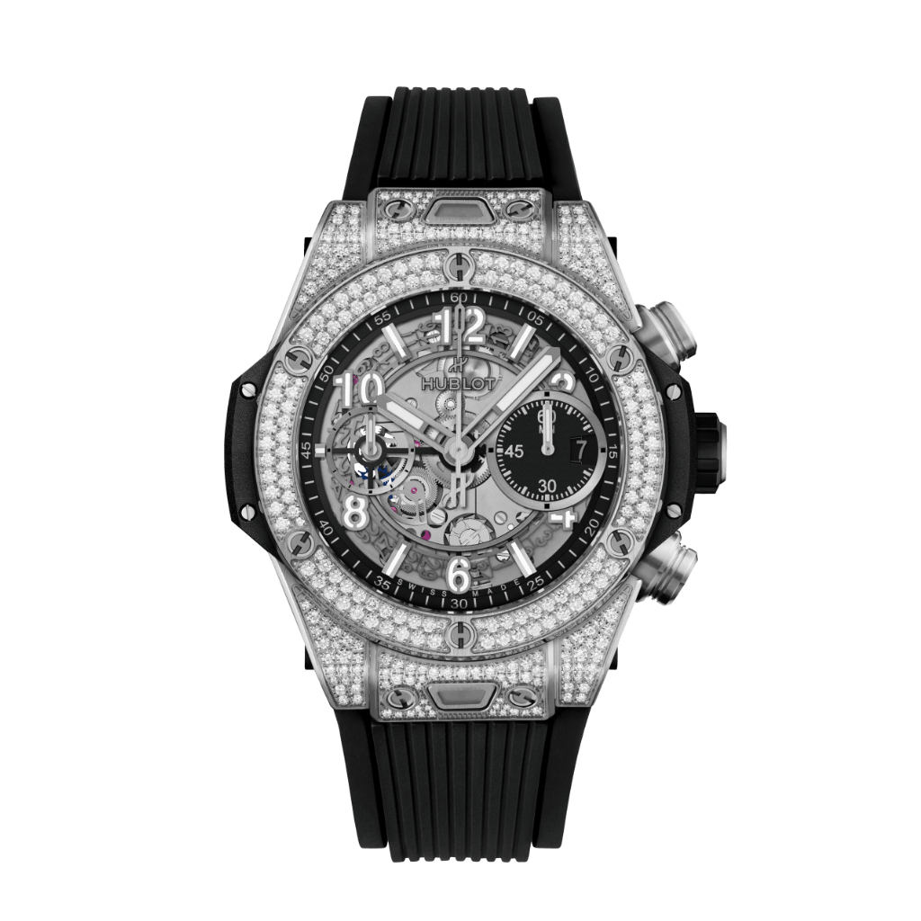 HUBLOT Big Bang Unico Titanium Pavé 42 mm Transparent Dial with Diamonds Polished Titanium Rubber Strap 441.NX.1171.RX.1704 - WATCHXNYC