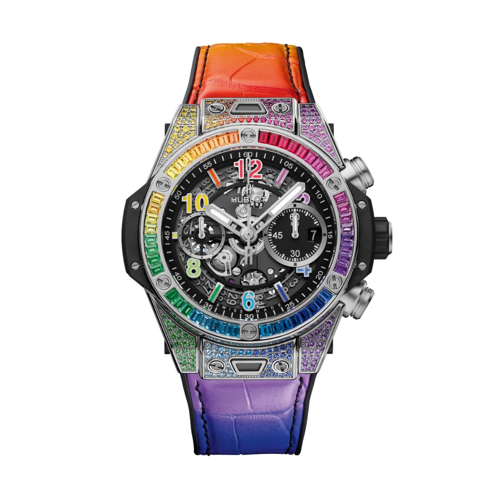 HUBLOT Big Bang Unico Titanium Rainbow 42 mm Transparent Dial with Diamonds Polished Titanium Rubber with Leather Strap 441.NX.1117.LR.0999 - WATCHXNYC