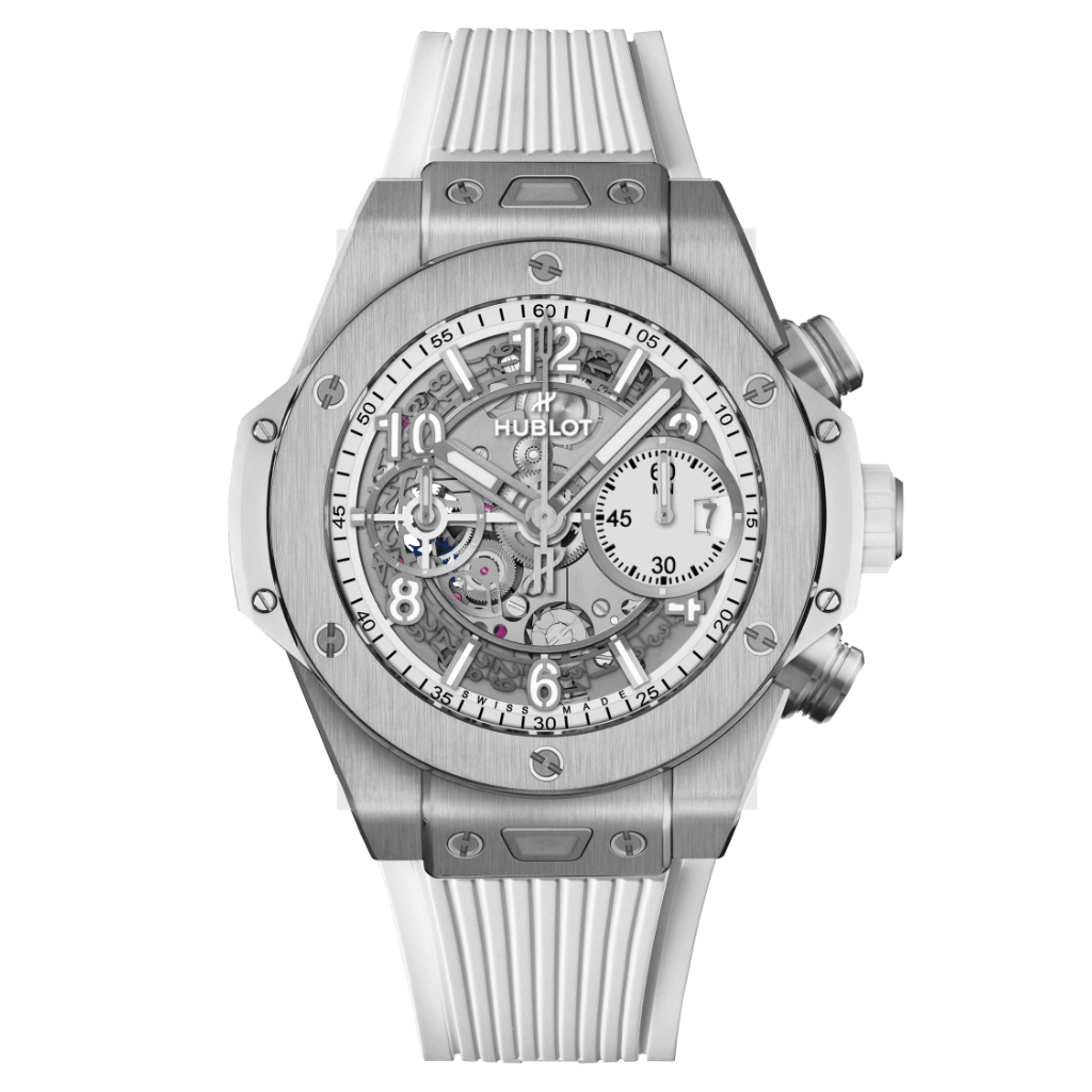 HUBLOT Big Bang Unico Titanium White 42 mm Transparent Dial Polished Titanium Rubber Strap 441.NE.2011.RW - WATCHXNYC