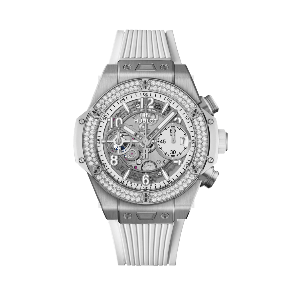 HUBLOT Big Bang Unico Titanium White Diamonds 42 mm White Dial Polished Titanium Rubber Strap 441.NE.2011.RW.1104 - WATCHXNYC