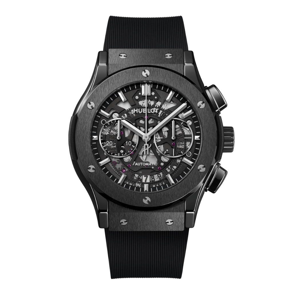 Hublot Classic Fusion Aerofusion Black Magic 45 mm Transparent Dial Polished Black Ceramic   Leather Strap 525.CM.0170.RX - WATCHXNYC