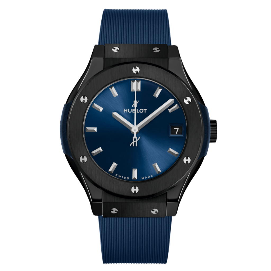 Hublot Classic Fusion Ceramic Blue 33 mm Blue Dial Polished Black Ceramic Rubber Strap 581.CM.7170.RX - WATCHXNYC