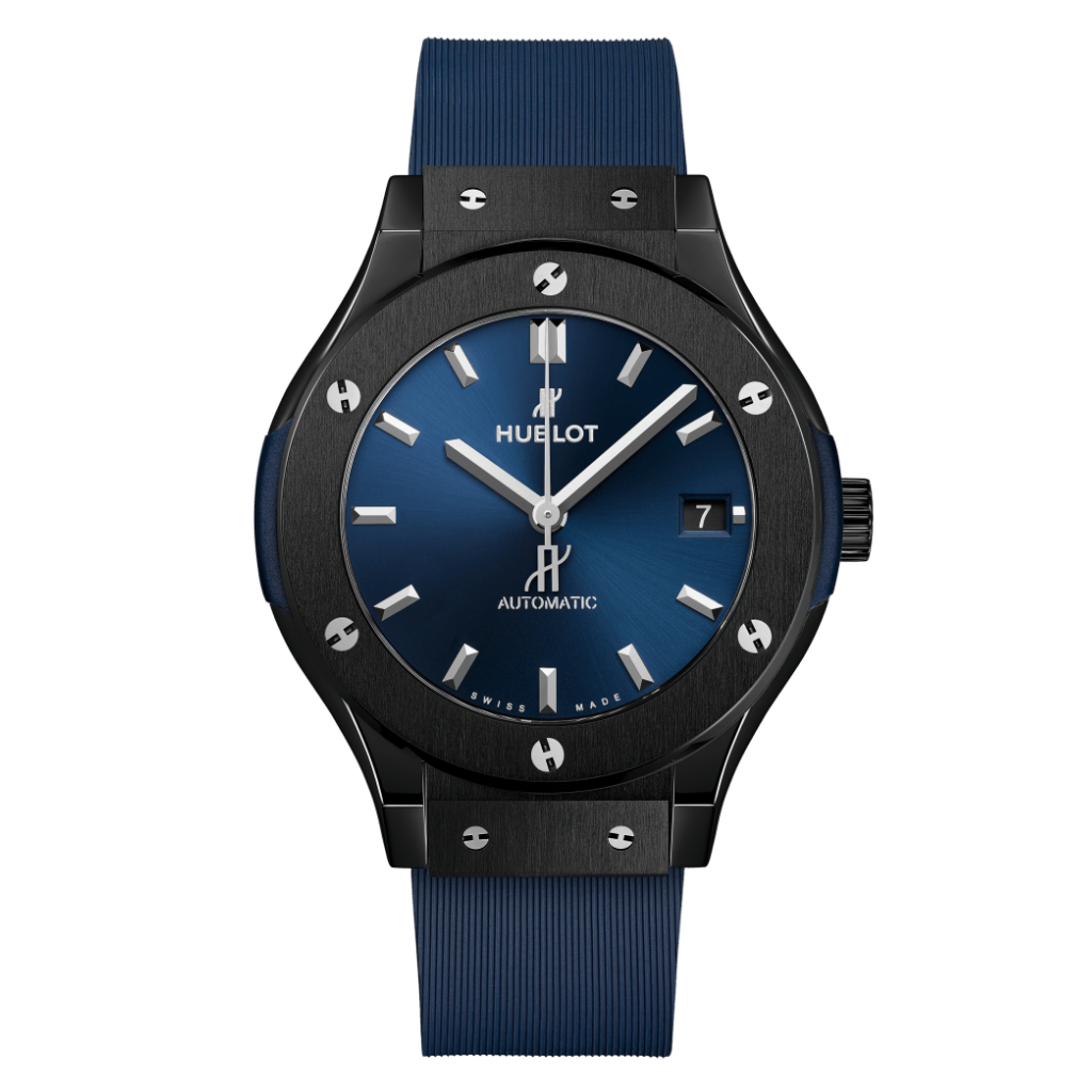 Hublot Classic Fusion Ceramic Blue 38 mm Blue Dial Polished Black Ceramic Rubber Strap 565.CM.7170.RX - WATCHXNYC
