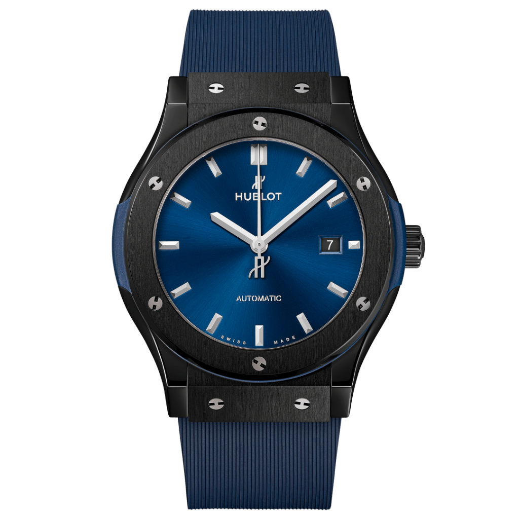 Hublot Classic Fusion Ceramic Blue 42 mm Blue Dial Polished Black Ceramic Rubber Strap 542.CM.7170.RX - WATCHXNYC