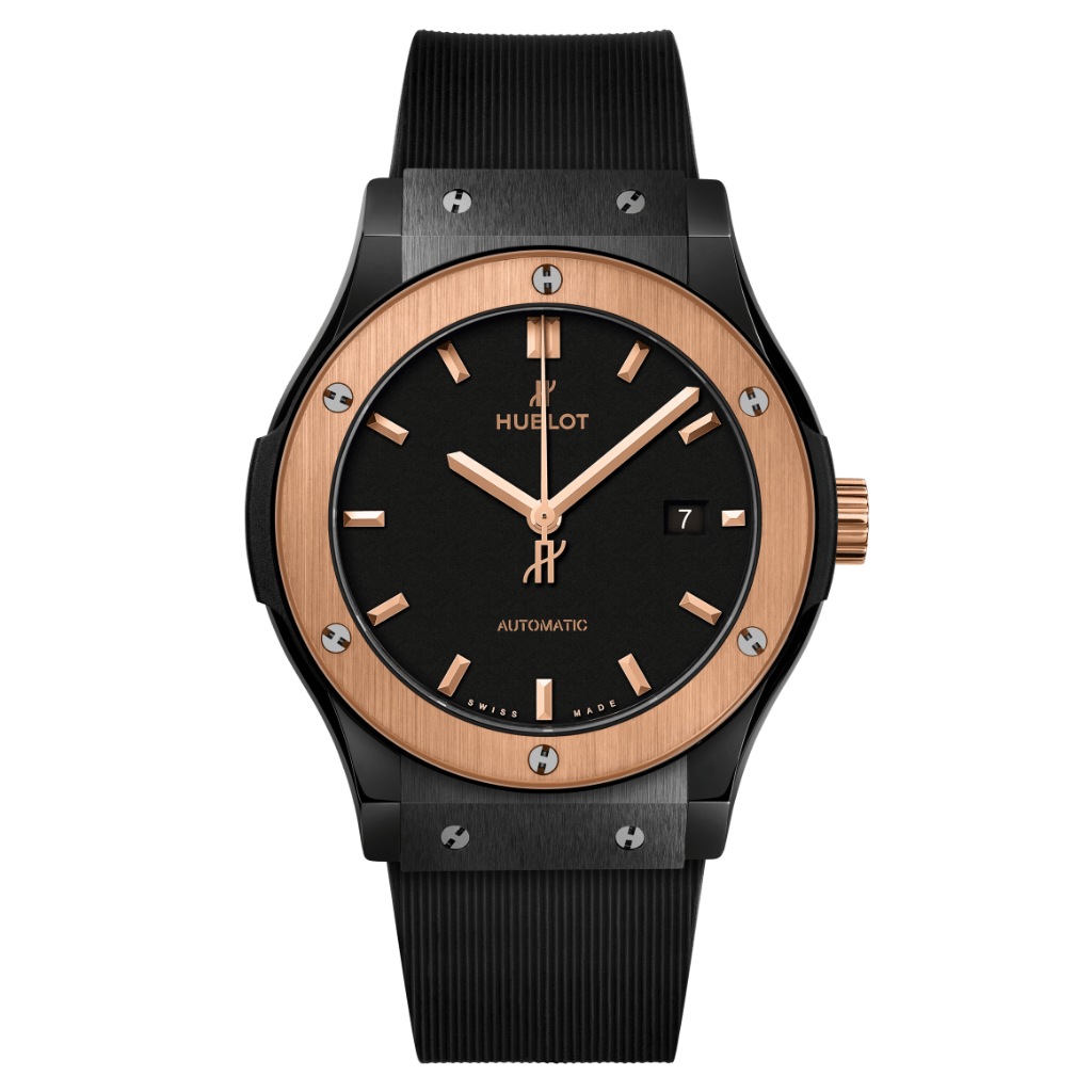 Hublot Classic Fusion Ceramic King Gold 42 mm Black Dial Polished Black Ceramic Rubber Strap 542.CO.1181.RX - WATCHXNYC