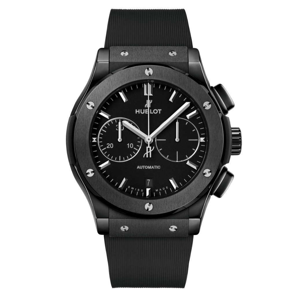 Hublot Classic Fusion Chronograph Black Magic 45 mm Black Dial Polished Black Ceramic Rubber Strap 521.CM.1171.RX - WATCHXNYC