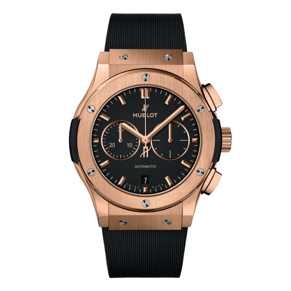 Hublot Classic Fusion Chronograph King Gold 42 mm Black Dial Polished 18K King Gold Rubber Strap 541.OX.1181.RX - WATCHXNYC
