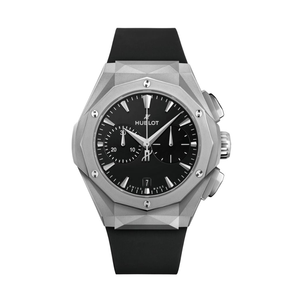 HUBLOT Classic Fusion Chronograph Orlinski Titanium 41 mm Black Dial Microblasted and Polished Titanium Rubber Strap 549.NI.1270.RX.ORL23 - WATCHXNYC