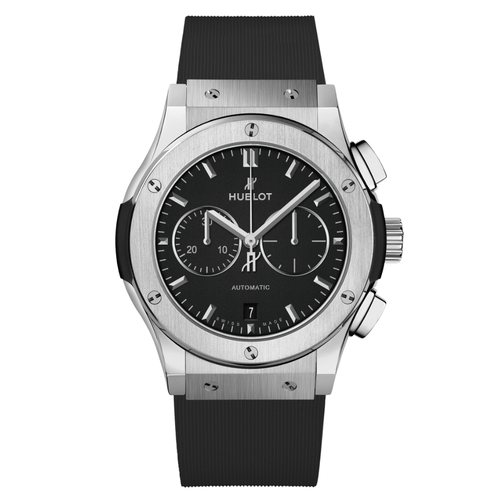 Hublot Classic Fusion Chronograph Titanium 42 mm Black Dial Polished Titanium Rubber Strap 541.NX.1171.RX - WATCHXNYC