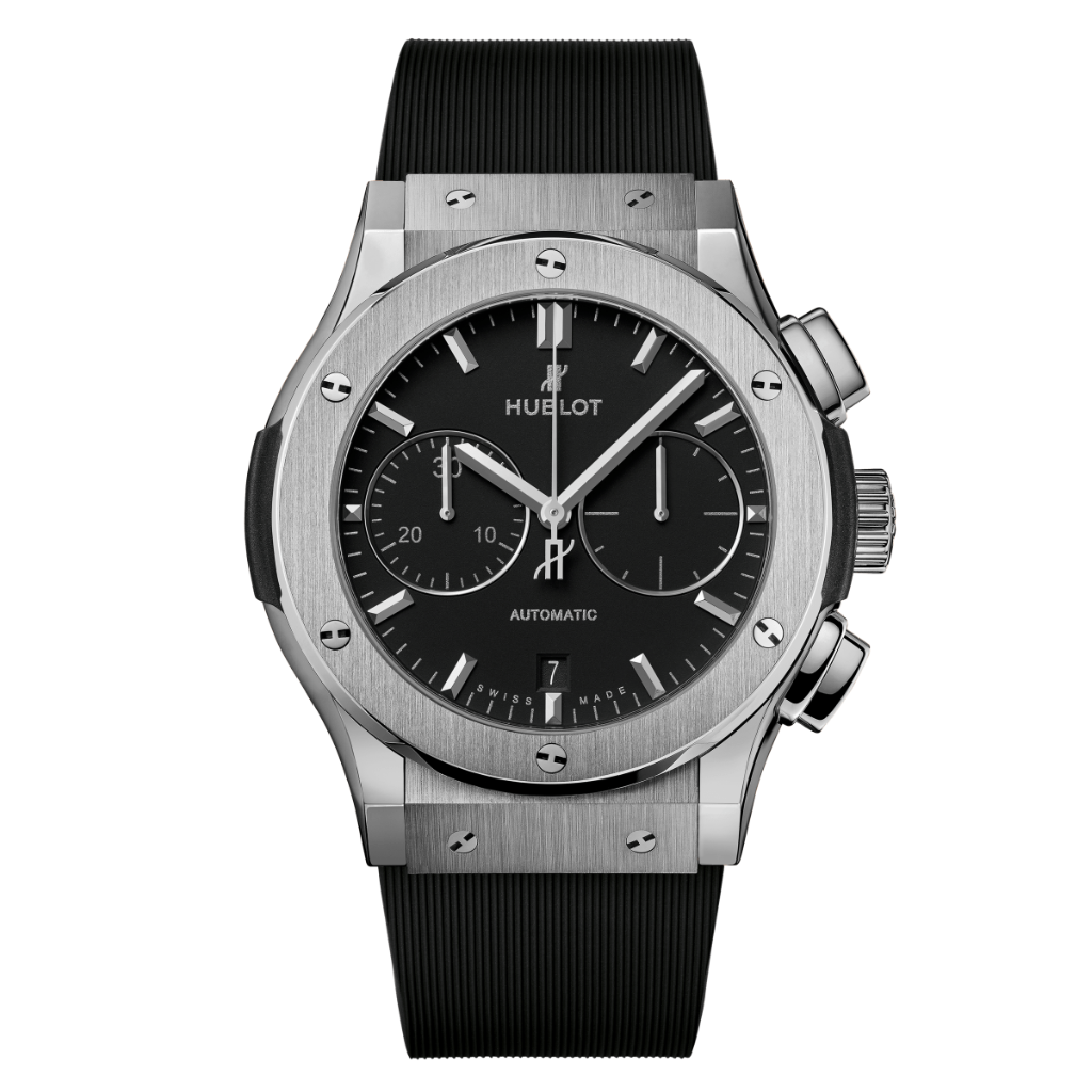 Hublot Classic Fusion Chronograph Titanium 45 mm Black Dial Polished Titanium Rubber Strap 521.NX.1171.RX - WATCHXNYC