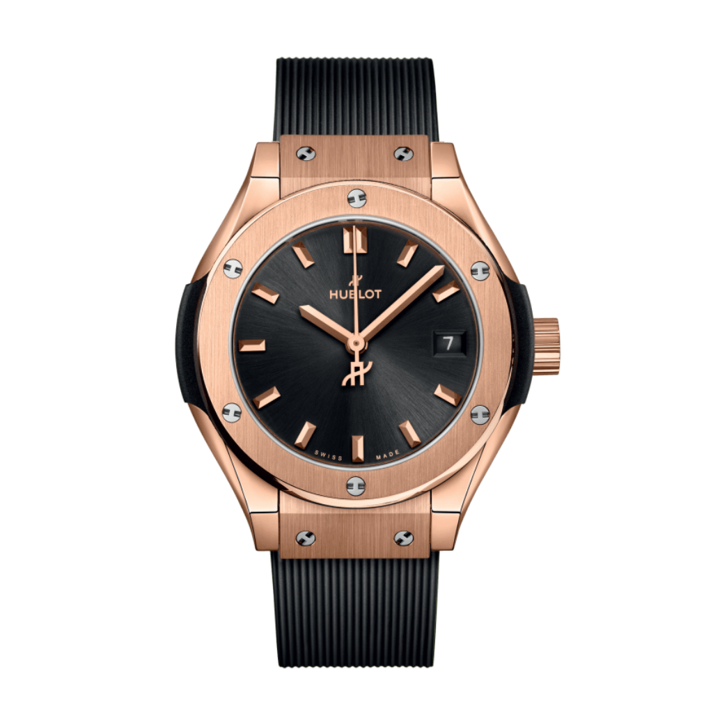 HUBLOT Classic Fusion King Gold 29 mm Black Dial Polished 18K King Gold Rubber Strap 591.OX.1480.RX - WATCHXNYC