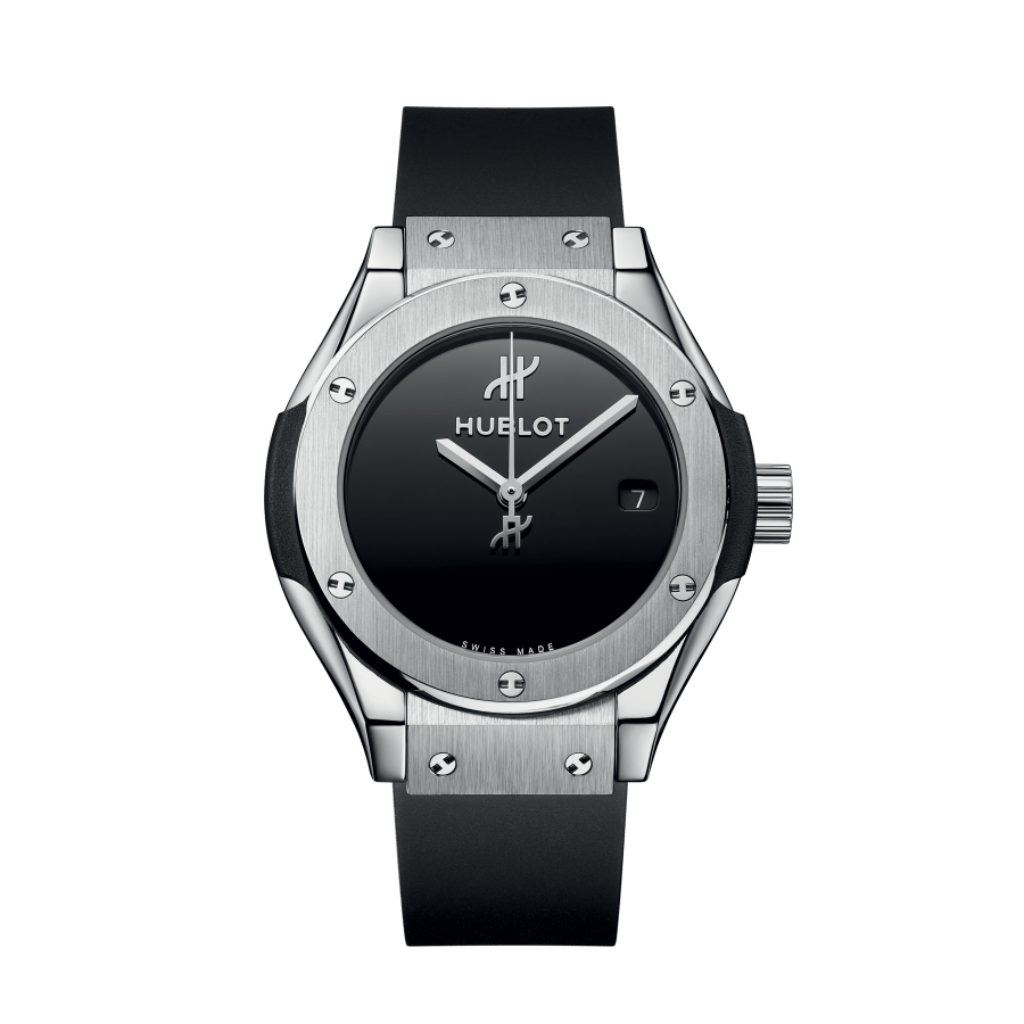 HUBLOT Classic Fusion Original Titanium 29 mm Black Dial Polished Titanium Rubber Strap 591.NX.1270.RX.MDM - WATCHXNYC