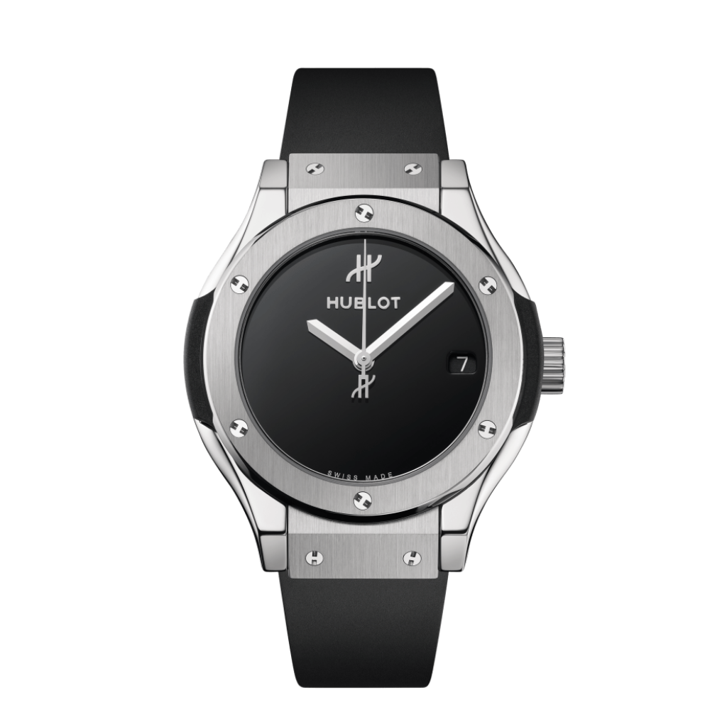 HUBLOT Classic Fusion Original Titanium 33 mm Black Dial Polished Titanium Rubber Strap 581.NX.1270.RX.MDM - WATCHXNYC