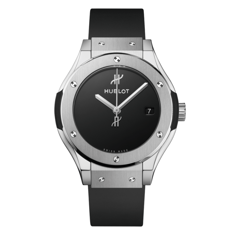 Hublot Classic Fusion Original Titanium 38 mm Esfera negra Correa de caucho de titanio pulido 565.NX.1270.RX.MDM 