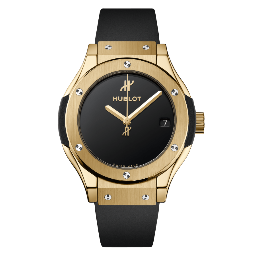 Hublot Classic Fusion Original Yellow Gold 33 mm Black Dial Polished 18K Yellow Gold Rubber Strap 581.VX.1230.RX.MDM - WATCHXNYC