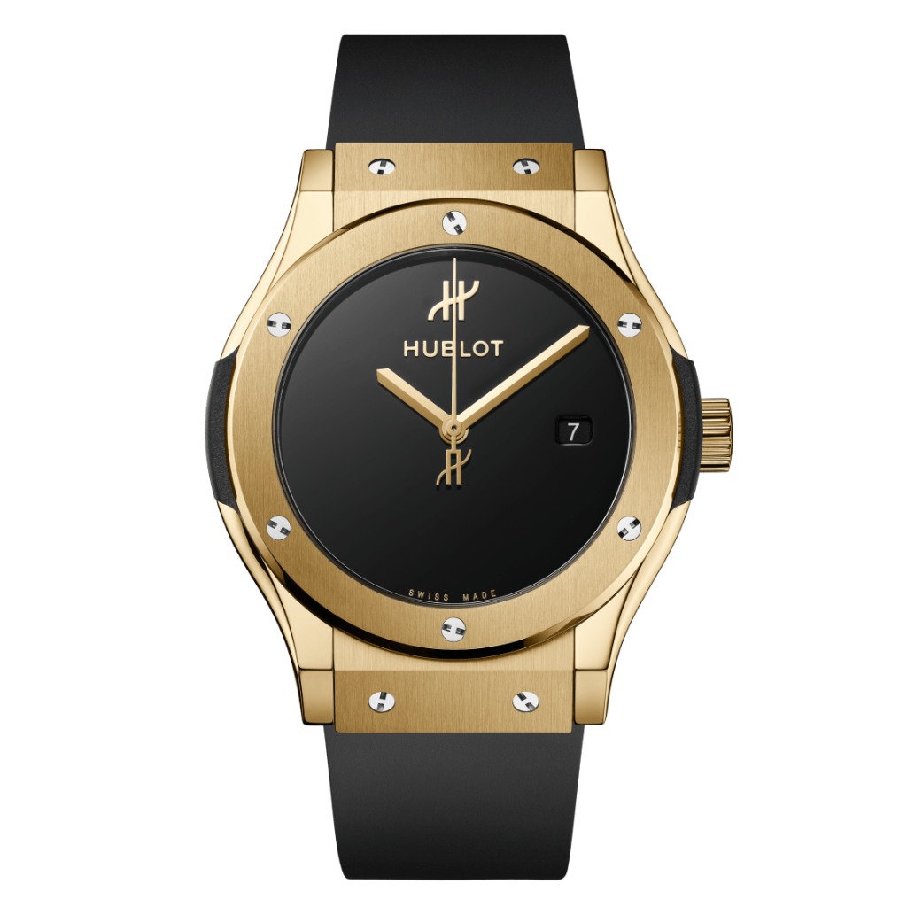 Hublot Classic Fusion Original Yellow Gold 42 mm Black Dial Polished 18K Yellow Gold Rubber Strap 542.VX.1230.RX.MDM - WATCHXNYC