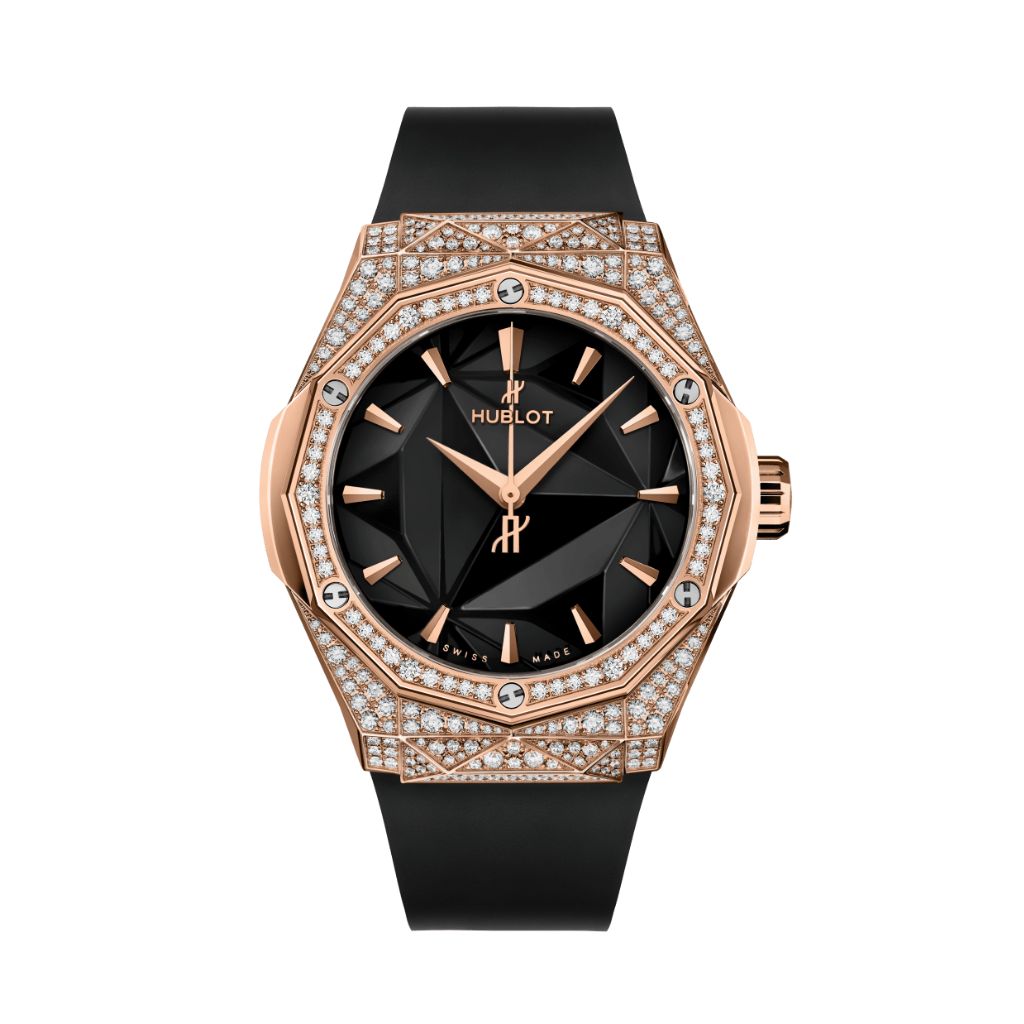 Hublot Classic Fusion Orlinski King Gold Pavé 40 mm Black Dial with Diamonds Polished 18K King Gold Rubber Strap 550.OS.1800.RX.1604.ORL19 - WATCHXNYC