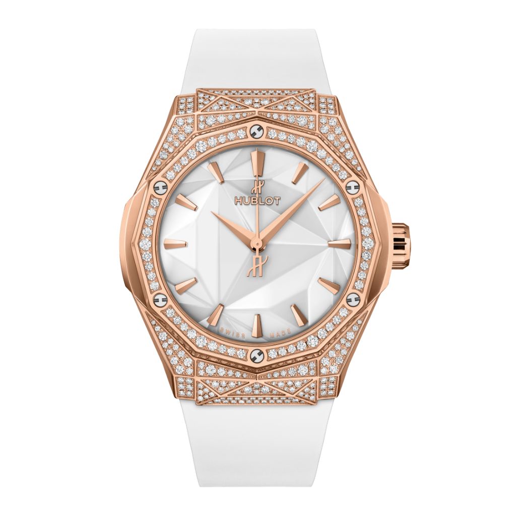 Hublot Classic Fusion Orlinski King Gold White Pavé 40 mm White Dial with Diamonds Polished 18K King Gold Rubber Strap 550.OS.2200.RW.1604.ORL20 - WATCHXNYC
