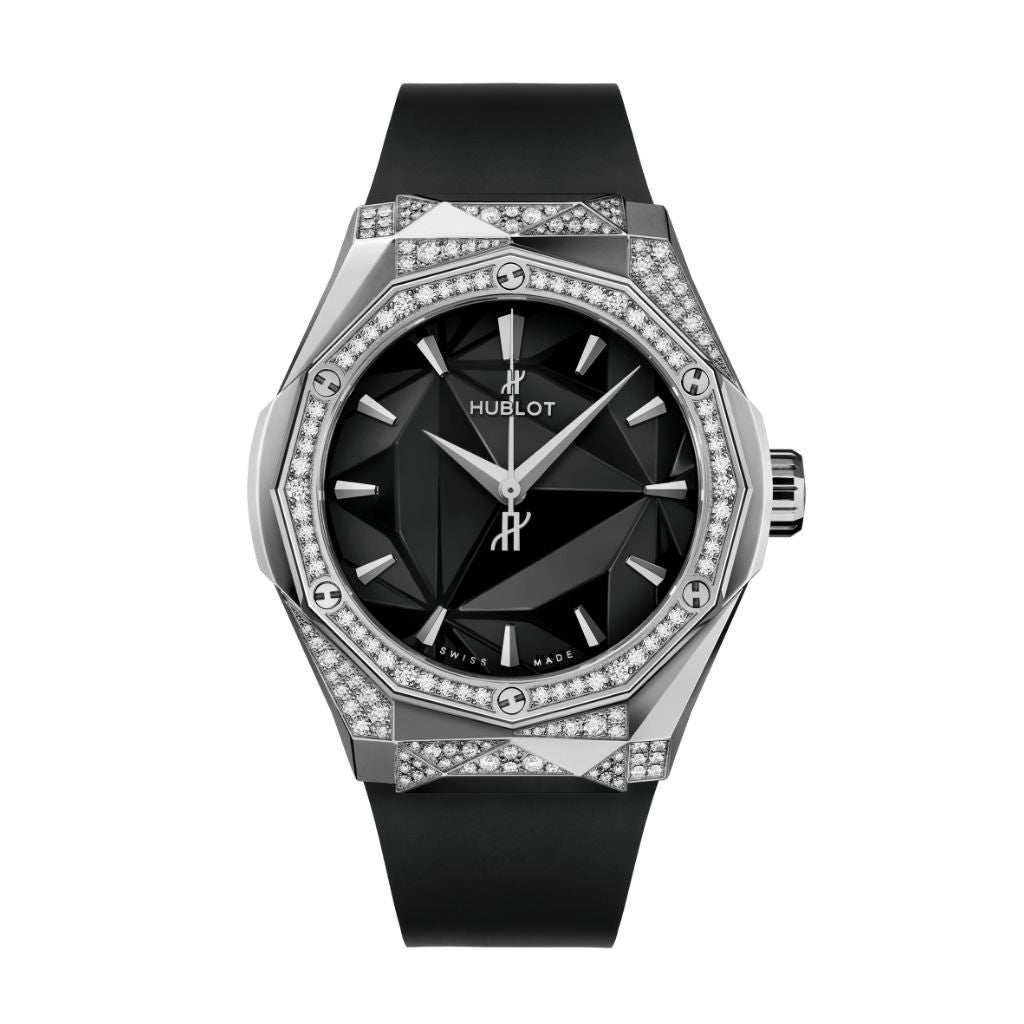 Hublot Classic Fusion Orlinski Titanium Alternative Pavé 40 mm Black Dial with Diamonds Polished Titanium Rubber Strap 550.NS.1800.RX.1804.ORL19 - WATCHXNYC