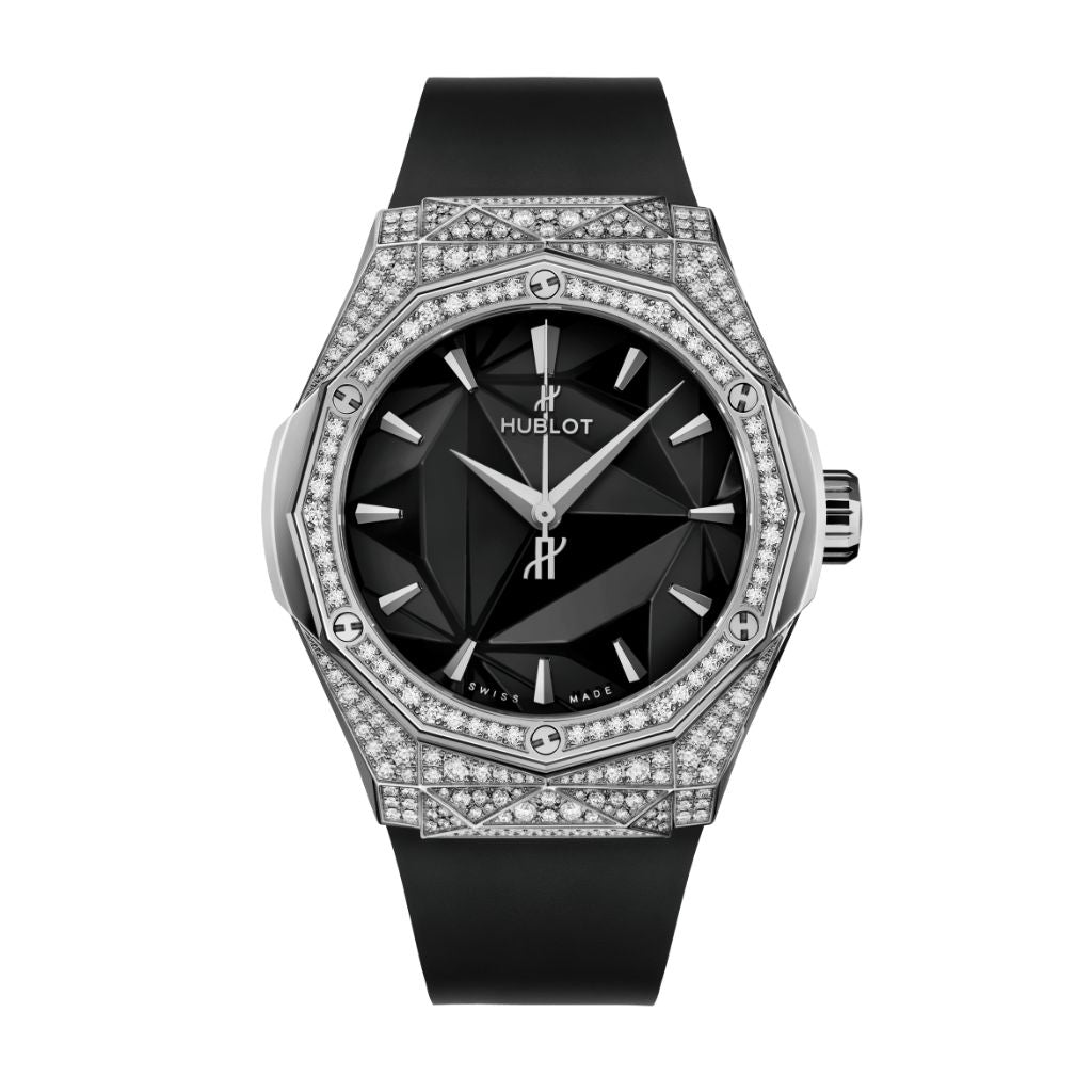 Hublot Classic Fusion Orlinski Titanium Pavé 40 mm Black Dial with Diamonds Polished Titanium Rubber Strap 550.NS.1800.RX.1604.ORL19 - WATCHXNYC