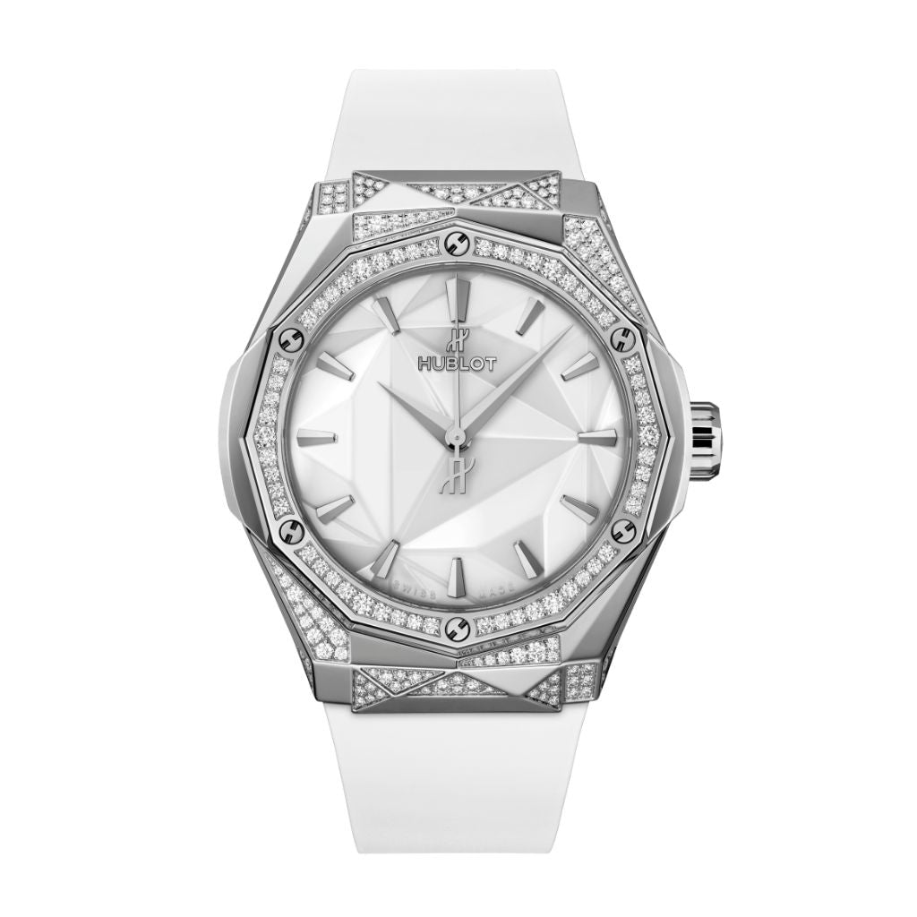 Hublot Classic Fusion Orlinski Titanium White Alternative Pavé 40 mm White Dial with Diamonds Polished Titanium Rubber Strap 550.NS.2200.RW.1804.ORL20 - WATCHXNYC