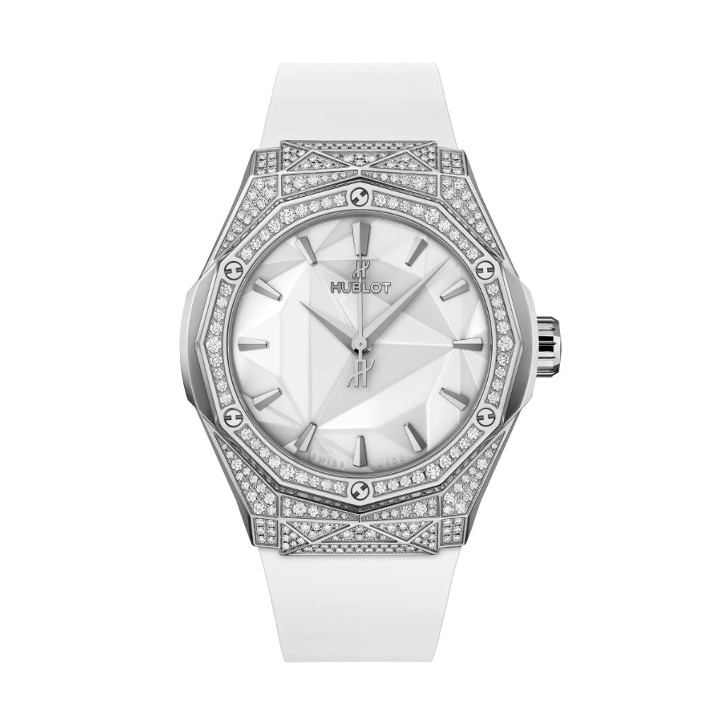 Hublot Classic Fusion Orlinski Titanium White Pavé 40 mm White Dial with Diamonds Polished Titanium Rubber Strap 550.NS.2200.RW.1604.ORL20 - WATCHXNYC