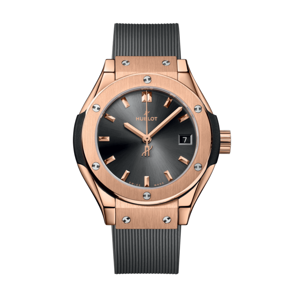 HUBLOT Classic Fusion Racing Grey King Gold 29 mm Grey Dial Polished 18K King Gold Rubber Strap 591.OX.7080.RX - WATCHXNYC